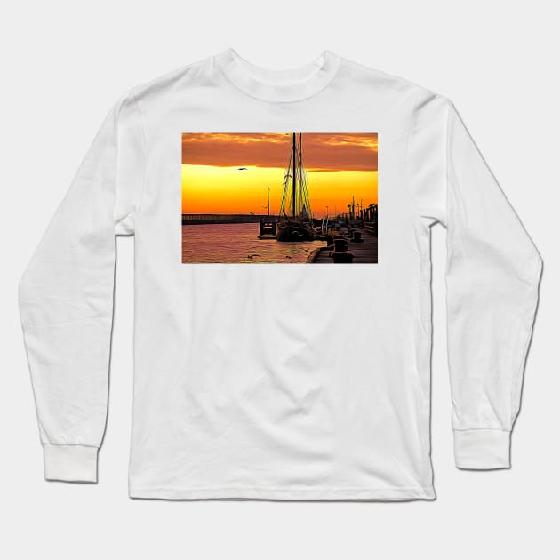 Artistic Tall Ship at Sunrise Long Sleeve T-Shirt by Violaman